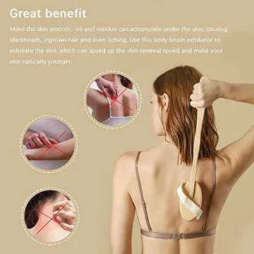 Dry Brushing Body Brush Set of 2, Natural Bristle Dry Skin Exfoliating Brush, Long Handle Back Scrubber for Shower, Dry Brush for Cellulite and Lymphatic Massage, Improve Blood Circulation