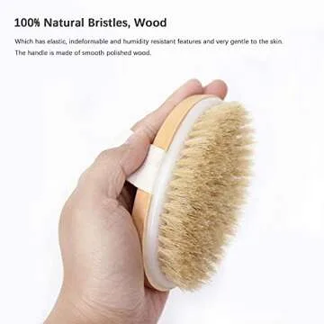 Dry Brushing Body Brush Set of 2, Natural Bristle Dry Skin Exfoliating Brush, Long Handle Back Scrubber for Shower, Dry Brush for Cellulite and Lymphatic Massage, Improve Blood Circulation
