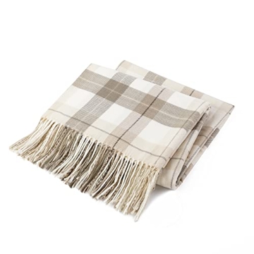 BATTILO HOME Fall Plaid Throw Blanket for Couch, Farmhouse Checkered Decor Throw, Lightweight Beige ...