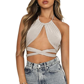 WAYMODE Sexy Sleeveless Halter Lace Up Crop Top
