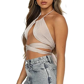 WAYMODE Sexy Sleeveless Halter Lace Up Crop Top