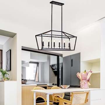 XILICON Black Classic Dinning Room Chandelier 6 Light Farmhouse Pendant Lighting Chandelier Light Fi...