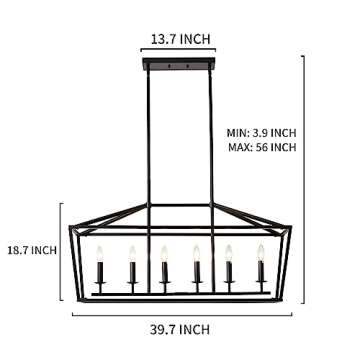 XILICON Black Classic Dinning Room Chandelier 6 Light Farmhouse Pendant Lighting Chandelier Light Fixtures Ceiling Hanging with Square Cage Shades Fixtures for Kitchen Dining Room Entryway
