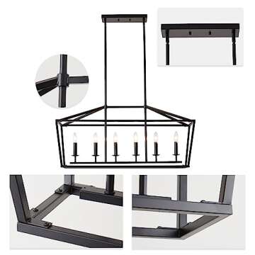 XILICON Black Classic Dinning Room Chandelier 6 Light Farmhouse Pendant Lighting Chandelier Light Fixtures Ceiling Hanging with Square Cage Shades Fixtures for Kitchen Dining Room Entryway
