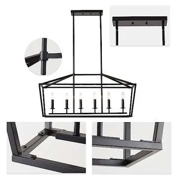 XILICON Black Classic Dinning Room Chandelier 6 Light Farmhouse Pendant Lighting Chandelier Light Fixtures Ceiling Hanging with Square Cage Shades Fixtures for Kitchen Dining Room Entryway