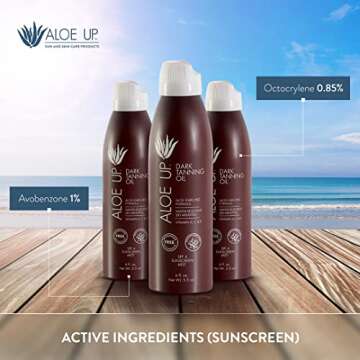 Aloe Up SPF 4 Dark Tanning Oil - Body and Face Tanning Continuous Spray for Outdoor Sun - With Sunscreen, Pure Aloe Vera, and Natural Oils - Dries Clear - Reef Friendly - Fresh Tropical Scent - 6 Oz