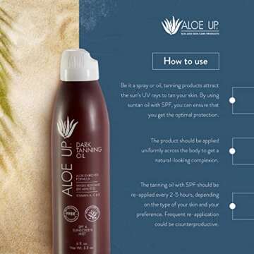 Aloe Up SPF 4 Dark Tanning Oil - Body and Face Tanning Continuous Spray for Outdoor Sun - With Sunscreen, Pure Aloe Vera, and Natural Oils - Dries Clear - Reef Friendly - Fresh Tropical Scent - 6 Oz