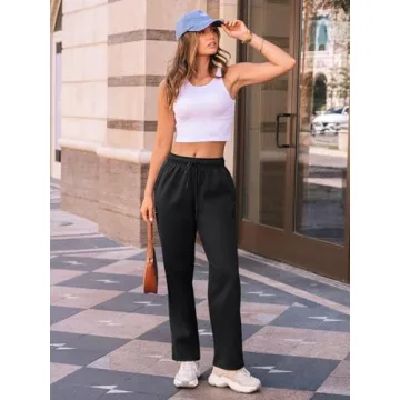 AUTOMET Women's Wide Leg Sweatpants Fleece Lined Baggy Straight Leg Lounge Pants Fall Outfits Athletic Joggers with Pockets Black XS