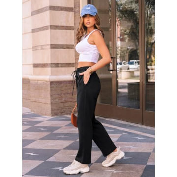 AUTOMET Women's Wide Leg Sweatpants Fleece Lined Baggy Straight Leg Lounge Pants Fall Outfits Athletic Joggers with Pockets Black XS