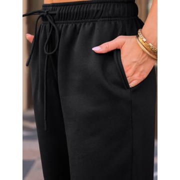 AUTOMET Women's Wide Leg Sweatpants Fleece Lined Baggy Straight Leg Lounge Pants Fall Outfits Athletic Joggers with Pockets Black XS