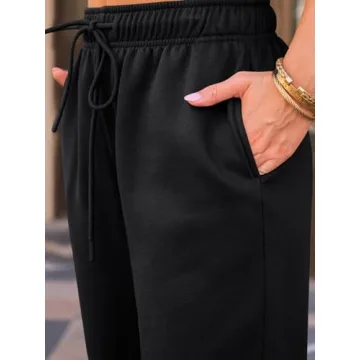 AUTOMET Women's Wide Leg Sweatpants Fleece Lined Baggy Straight Leg Lounge Pants Fall Outfits Athletic Joggers with Pockets Black XS