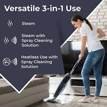PurSteam Steam Mop Cleaner, Steam Mops for Floor Cleaning - Hardwood/Tiles/Vinyl/Marble - Steam Cleaner for Kitchen, Multifunctional Whole House Steamer, Light Grey