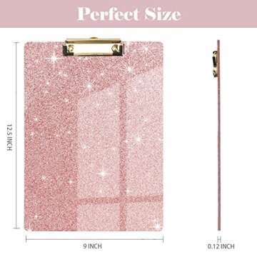 WAVEYU Acrylic Clipboard, Glitter Pink Clipboard for Women Girls, Stardard Letter Size Clipboard wit...