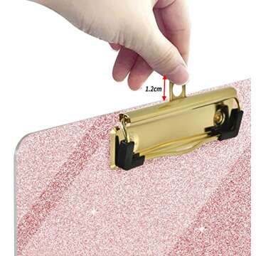 WAVEYU Acrylic Clipboard, Glitter Pink Clipboard for Women Girls, Stardard Letter Size Clipboard with Low Profile Gold Clip Designed for Classroom School and Office Use, A4 Size 12.5" x 9", Rose Gold