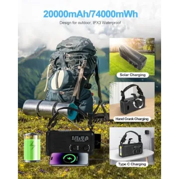 Emergency Crank Radio with 20000mAh Battery and NOAA Alerts