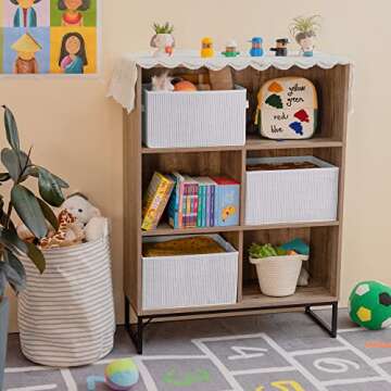 GRANNY SAYS Organization Bins, Closet Organizers and Storage, Fabric Storage Bin, Storage Baskets for Organizing, Clothing Storage Bins for Shelves, Large, White with Black Stripes, 3-Pack