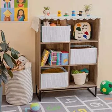GRANNY SAYS Organization Bins, Closet Organizers and Storage, Fabric Storage Bin, Storage Baskets for Organizing, Clothing Storage Bins for Shelves, Large, White with Black Stripes, 3-Pack