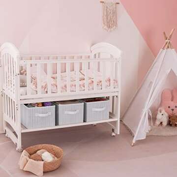 GRANNY SAYS Organization Bins, Closet Organizers and Storage, Fabric Storage Bin, Storage Baskets for Organizing, Clothing Storage Bins for Shelves, Large, White with Black Stripes, 3-Pack