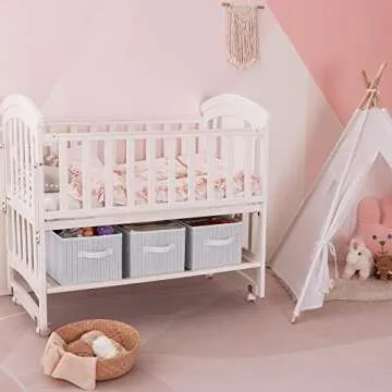 GRANNY SAYS Organization Bins, Closet Organizers and Storage, Fabric Storage Bin, Storage Baskets for Organizing, Clothing Storage Bins for Shelves, Large, White with Black Stripes, 3-Pack