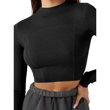 LASLULU Womens Long Sleeve Crop Tops Cropped Sweatshirts Slim Fit Workout Yoga Sports Tops Pullover Fall Tops Outwear(Black Small)