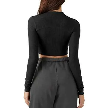 LASLULU Womens Long Sleeve Crop Tops Cropped Sweatshirts Slim Fit Workout Yoga Sports Tops Pullover Fall Tops Outwear(Black Small)