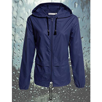 Avoogue Lightweight Raincoat Women's Waterproof Windbreaker Packable Outdoor Hooded Rain Jacket Navy Blue XL