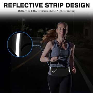 TORRYZA Fanny Packs for Women Men, Waterproof Waist Pack with Reflective Strip, Lightweight Slim Belt Bag with No-Bounce Adjustable Strap Running Travel Hiking Walking Sport(Black)