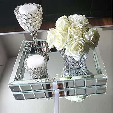 Meetart Rectangle Organizer 11" x 14" Decorative Silver Mosaic Mirror Tray Vanity Tray Serving Tray Jewelry Makeup Tray.