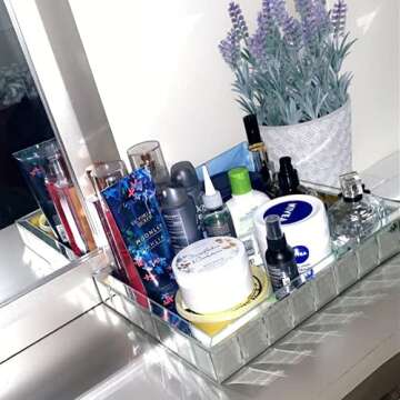 Meetart Rectangle Organizer 11" x 14" Decorative Silver Mosaic Mirror Tray Vanity Tray Serving Tray Jewelry Makeup Tray.