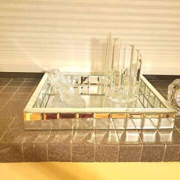 Meetart Rectangle Organizer 11" x 14" Decorative Silver Mosaic Mirror Tray Vanity Tray Serving Tray Jewelry Makeup Tray.