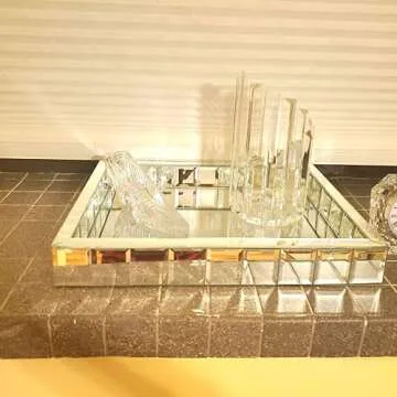 Meetart Rectangle Organizer 11" x 14" Decorative Silver Mosaic Mirror Tray Vanity Tray Serving Tray Jewelry Makeup Tray.