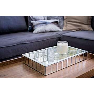 Meetart Rectangle Organizer 11" x 14" Decorative Silver Mosaic Mirror Tray Vanity Tray Serving Tray Jewelry Makeup Tray.