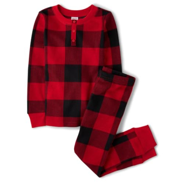The Children's Place Family Matching Red Buffalo Plaid Thermal Pajama Sets