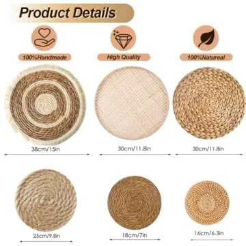 ALYBSOO Boho Wall Basket Decor set of 7, Woven Seagrass Wicker Rattan Flat Baskets Wall Hanging Decor, Handmade African Round Wall Baskets Decor, for Living Rooms, Bedrooms