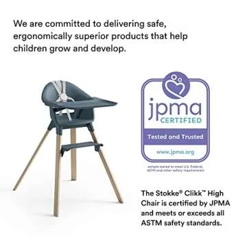 Stokke Clikk High Chair, Fjord Blue - All-in-One High Chair with Tray + Harness - Light, Durable & Travel Friendly - Ergonomic with Adjustable Features - Best for 6-36 Months or Up to 33 lbs