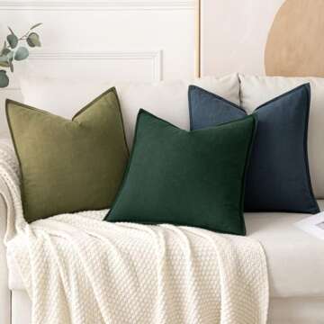 MIULEE Decorative Linen Pillow Covers 24x24 Inch Dark Green ​Boho Farmhouse​ ​Neutral Couch Throw Pillows for Bed Pack of 2 Accent Pillowcase Spring Modern Sofa Cushion Livingroom Home Decor