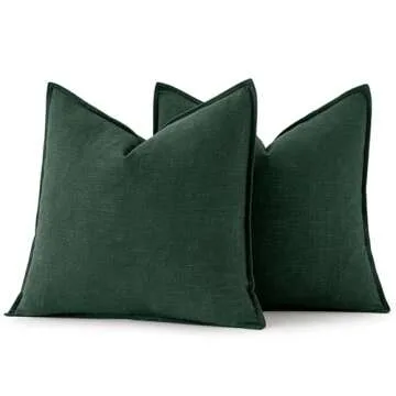 MIULEE Decorative Linen Pillow Covers 24x24 Inch Dark Green ​Boho Farmhouse​ ​Neutral Couch Throw Pillows for Bed Pack of 2 Accent Pillowcase Spring Modern Sofa Cushion Livingroom Home Decor