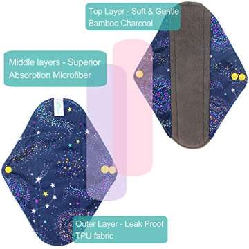 Leekalos Reusable Menstrual Pads - Bamboo Menstrual Cloth Pads | Light Incontinence Pads | Reusable Sanitary Pads - Pack of 6, 1 Cloth Mini Wet Bag