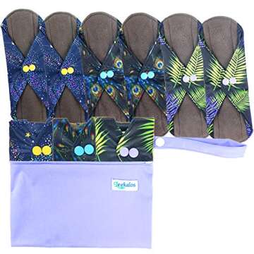 Leekalos Reusable Menstrual Pads - Bamboo Menstrual Cloth Pads | Light Incontinence Pads | Reusable Sanitary Pads - Pack of 6, 1 Cloth Mini Wet Bag
