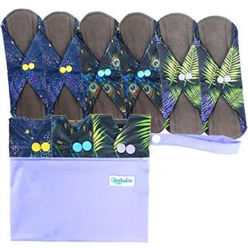 Leekalos Reusable Menstrual Pads - Bamboo Menstrual Cloth Pads | Light Incontinence Pads | Reusable Sanitary Pads - Pack of 6, 1 Cloth Mini Wet Bag