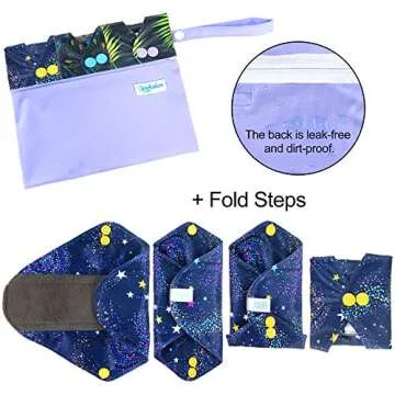 Leekalos Reusable Menstrual Pads - Bamboo Menstrual Cloth Pads | Light Incontinence Pads | Reusable Sanitary Pads - Pack of 6, 1 Cloth Mini Wet Bag