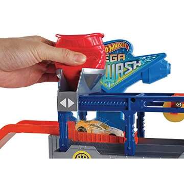 Hot Wheels FTB66 City Mega Car Wash Play Set with Diecast Cars and Color Changing Technology