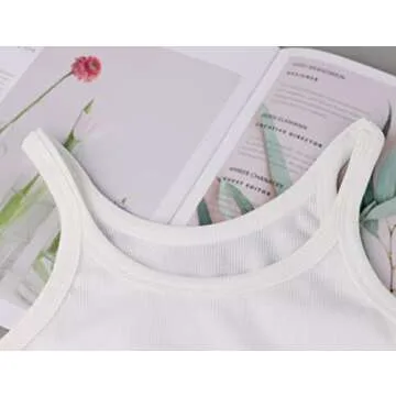 KAMISSY Women's Sleeveless Crop Tank Top Slim Fit Scoop Neck Ribbed Knit Basic Crop Cami Shirts Tops White