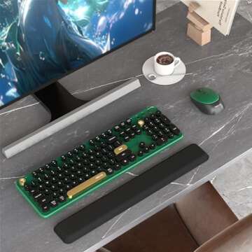 Colorful Wireless Computer Keyboards Mouse Combos, UBOTIE Polychrome Round Keycaps Retro PC Keyboards 2.4GHz Radio Frequency Connection with Optical Mouse(Green-Black)