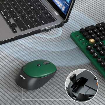 Colorful Wireless Computer Keyboards Mouse Combos, UBOTIE Polychrome Round Keycaps Retro PC Keyboards 2.4GHz Radio Frequency Connection with Optical Mouse(Green-Black)