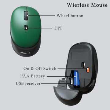 Colorful Wireless Computer Keyboards Mouse Combos, UBOTIE Polychrome Round Keycaps Retro PC Keyboards 2.4GHz Radio Frequency Connection with Optical Mouse(Green-Black)