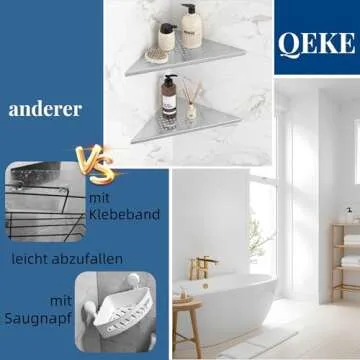 Qeke Corner Shower Shelves, 10” Recessed Tile Shower Shelf Brushed Nickel, 304 Stainless Steel Grout in Corner Tile Shower Shelves, No Drilling, 2 Pack