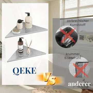 Qeke Corner Shower Shelves, 10” Recessed Tile Shower Shelf Brushed Nickel, 304 Stainless Steel Grout in Corner Tile Shower Shelves, No Drilling, 2 Pack