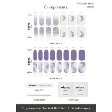 ohora Semi Cured Gel Nail Strips (N Goblin Moon) - Purple, Patterned, Works with UV/LED Lamps, Salon-Quality, Easy to Apply & Remove - Valentine's Day Gel Nail Wraps, Stickers, Romantic Gift Ideas