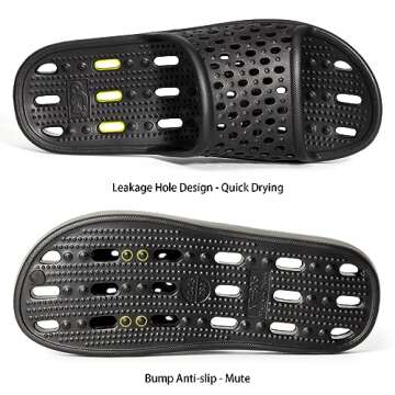 Xomiboe Mens Shower Shoes for College Dorm Room Essentials Student Boy Women Bathroom Slippers Shower Sandals Slides With Holes Quick Dry Man Non Slip Guys Hotel Male Bath (Black,EU40-41)